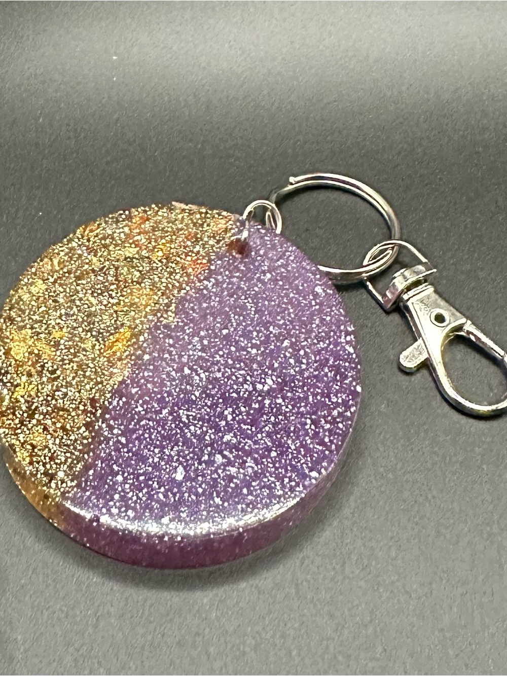 Purple and Gold Glitter Keychain or Purse Charm